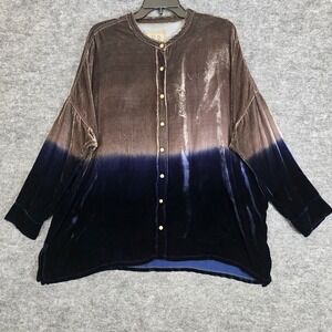 JOHNNY WAS Velvet Button Up Shirt Womens Small Brown Blue Silk‎ Rayon Blend Top